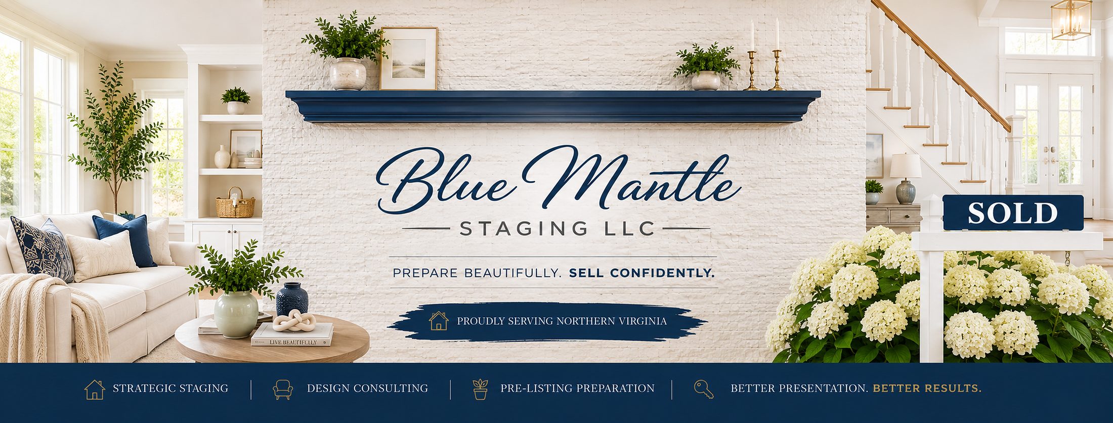 Blue Mantle Staging LLC. Prepare Beautifully. Sell Confidently. Strategic Staging, Design Consulting, Pre-Listing Preparation. Proudly serving Northern Virginia.